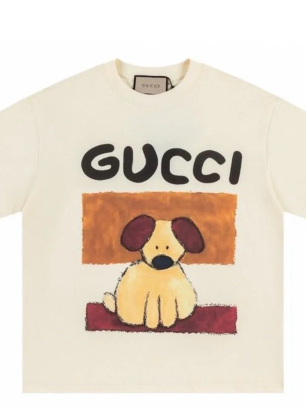 Gucci Cream Dog Graphic Tee with Brown & Maroon Accents Toddler